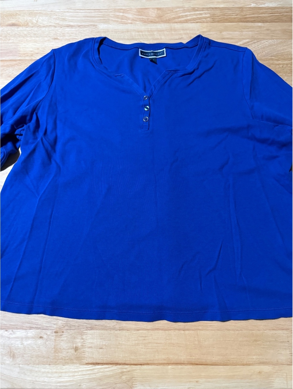 Karen Scott Women’s 3X Royal Blue Cotton Henley Top 3/4 Sleeve